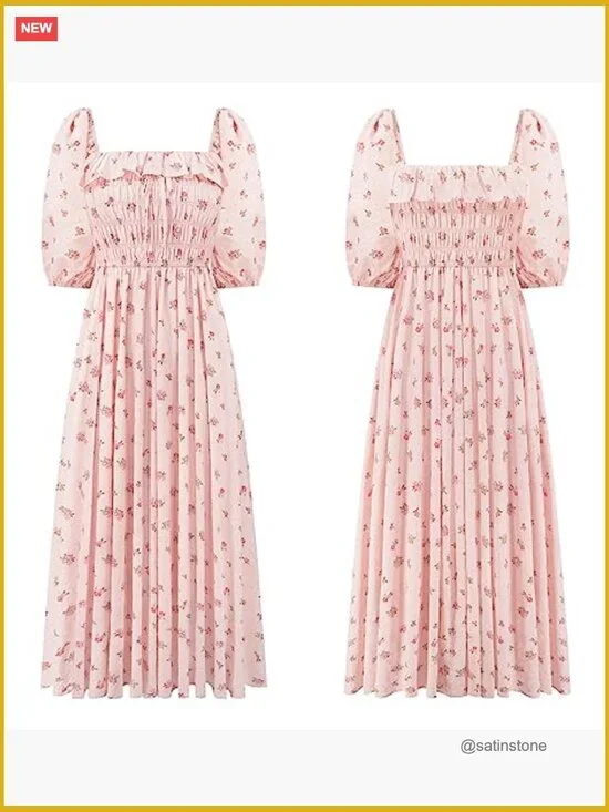 100% Cotton Backless A-Line Flowy Midi Dress with Ruffled Neckline - Picture 6 of 7